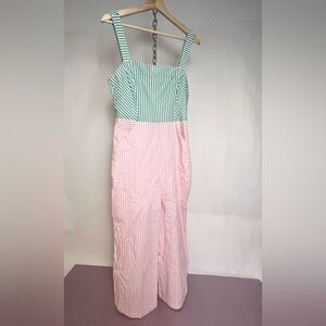 BCBGeneration Pink and Green Striped Jumpsuit